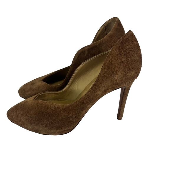 Acne Heel Pumps Heels 37 Brown Suede Leather Scallop Edge Made Italy - Picture 1 of 11